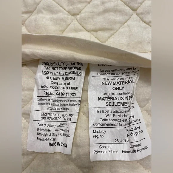 Pottery Barn Belgian Flax Linen Diamond Quilted Euro Shams - Classic Ivory - Picture 10 of 14